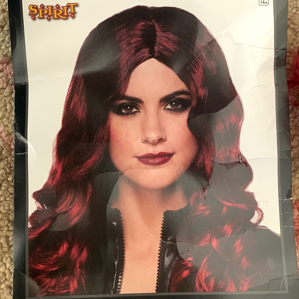 Spirit Halloween Long Hair Wig NEW Burgundy Ombre Curls